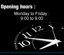 Luciani Acura - Monday to friday from 9 am to 9 pm Opening hours